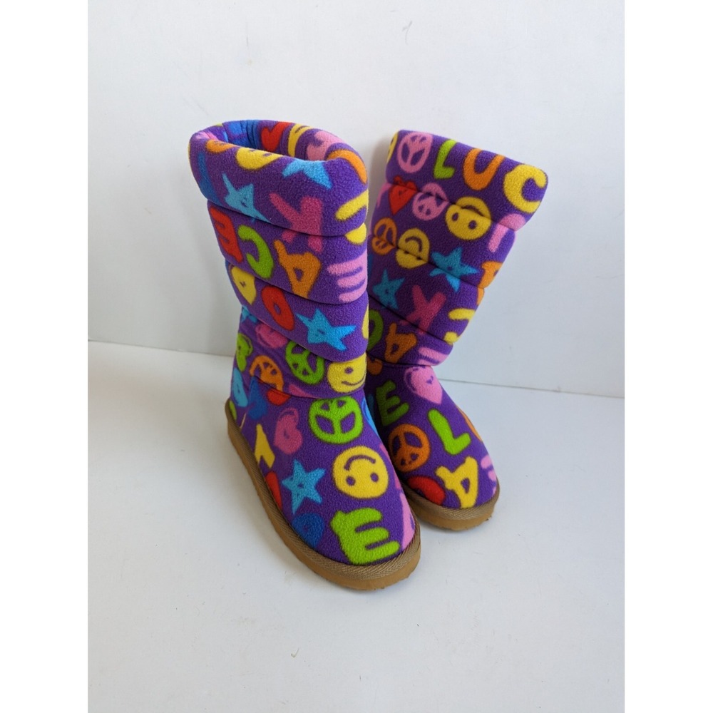 BeePosh By Melissa & Doug Plush Smiley Heart Slipper Boots Girl Sz S/P 11-1